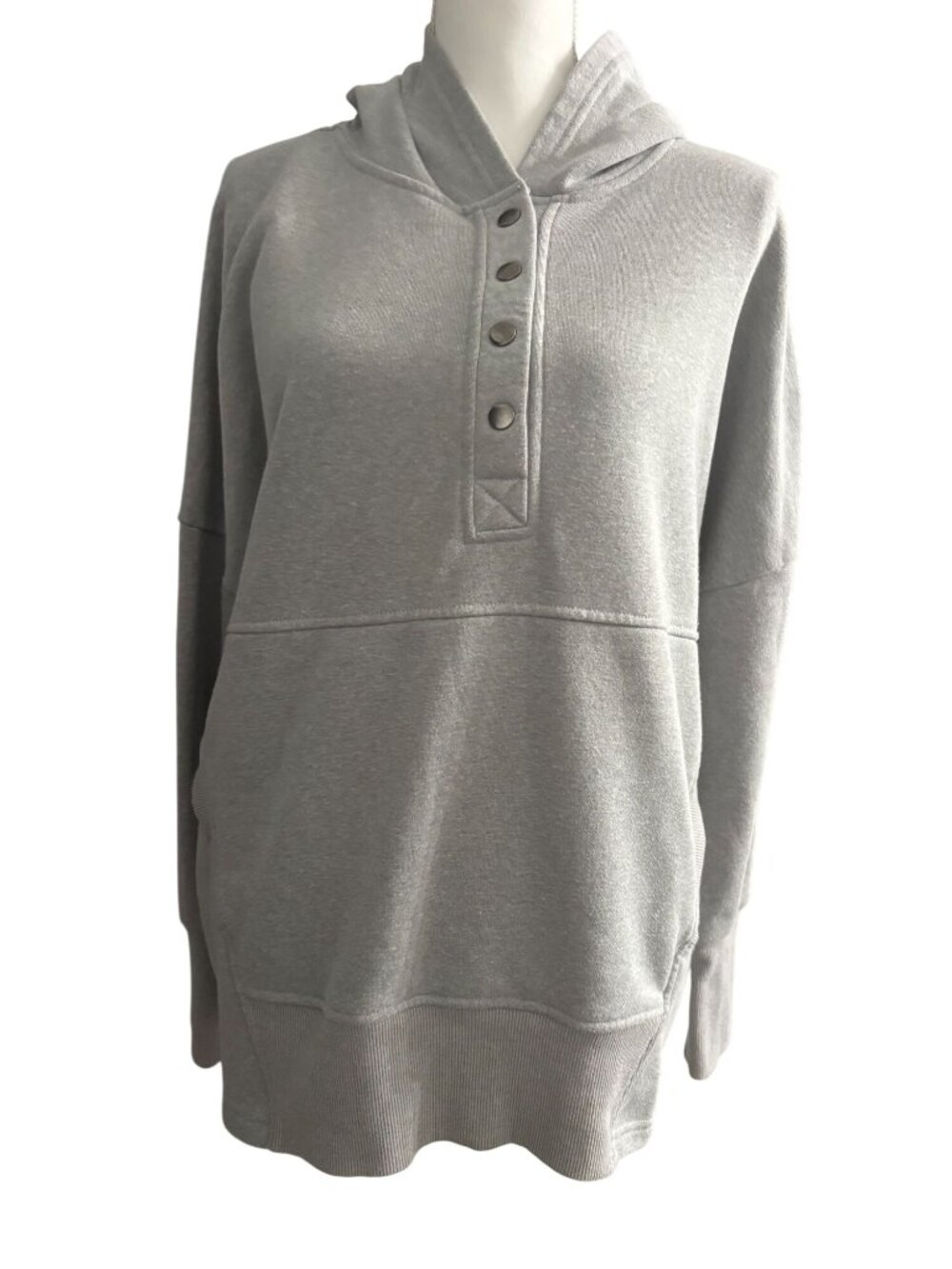 Light Gray Snap Front Oversized Hoodie Sweatshirt Womens Size L- Zenana